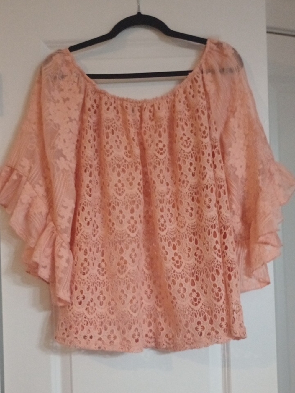 Cato Peach Lace Off-Shoulder Ruffle Sleeve Top